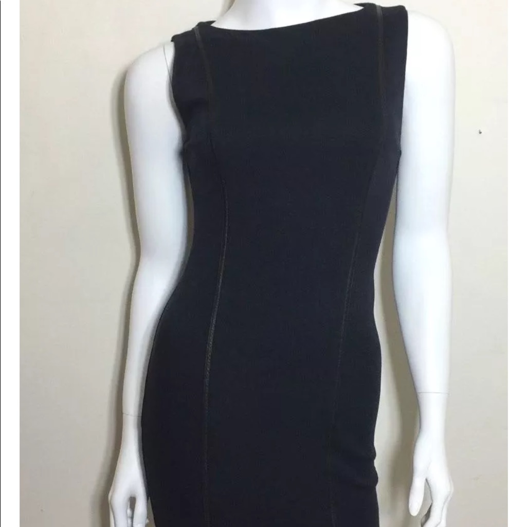 Alice + Olivia Employed Fitted Leather Trim Dress